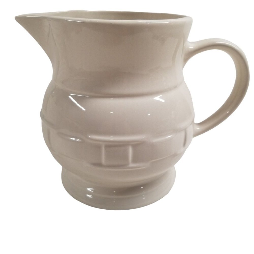 Longaberger Pottery Large White Ivory Woven Traditions Pitcher Jug Container